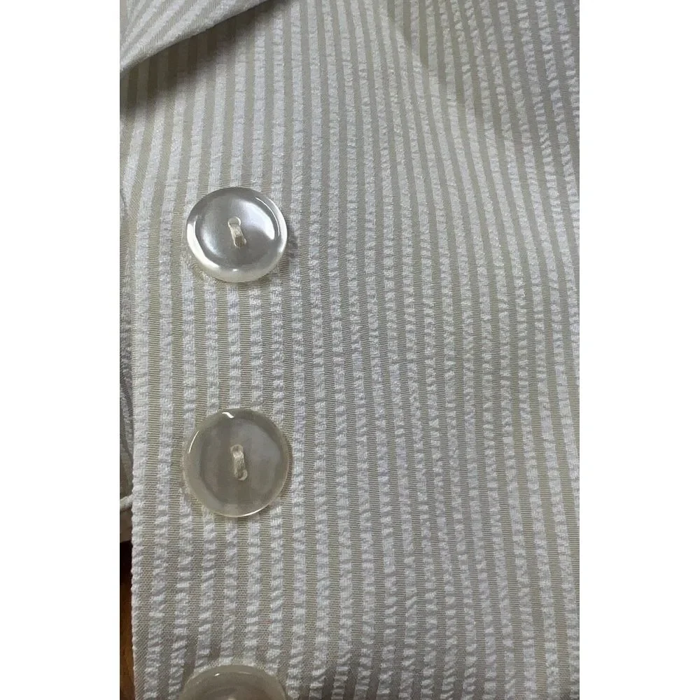 Spiegel Blazer Jacket Womens Size 12 Beige/White‎ Pinstripe Unique Details
